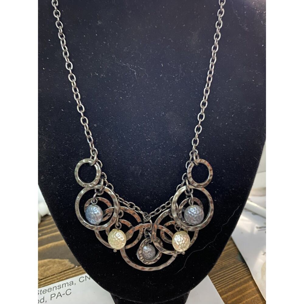 Vintage Lia Sophia Dk Grey Hammered Galactic Lnk Rings 16” 3” Extender Necklace